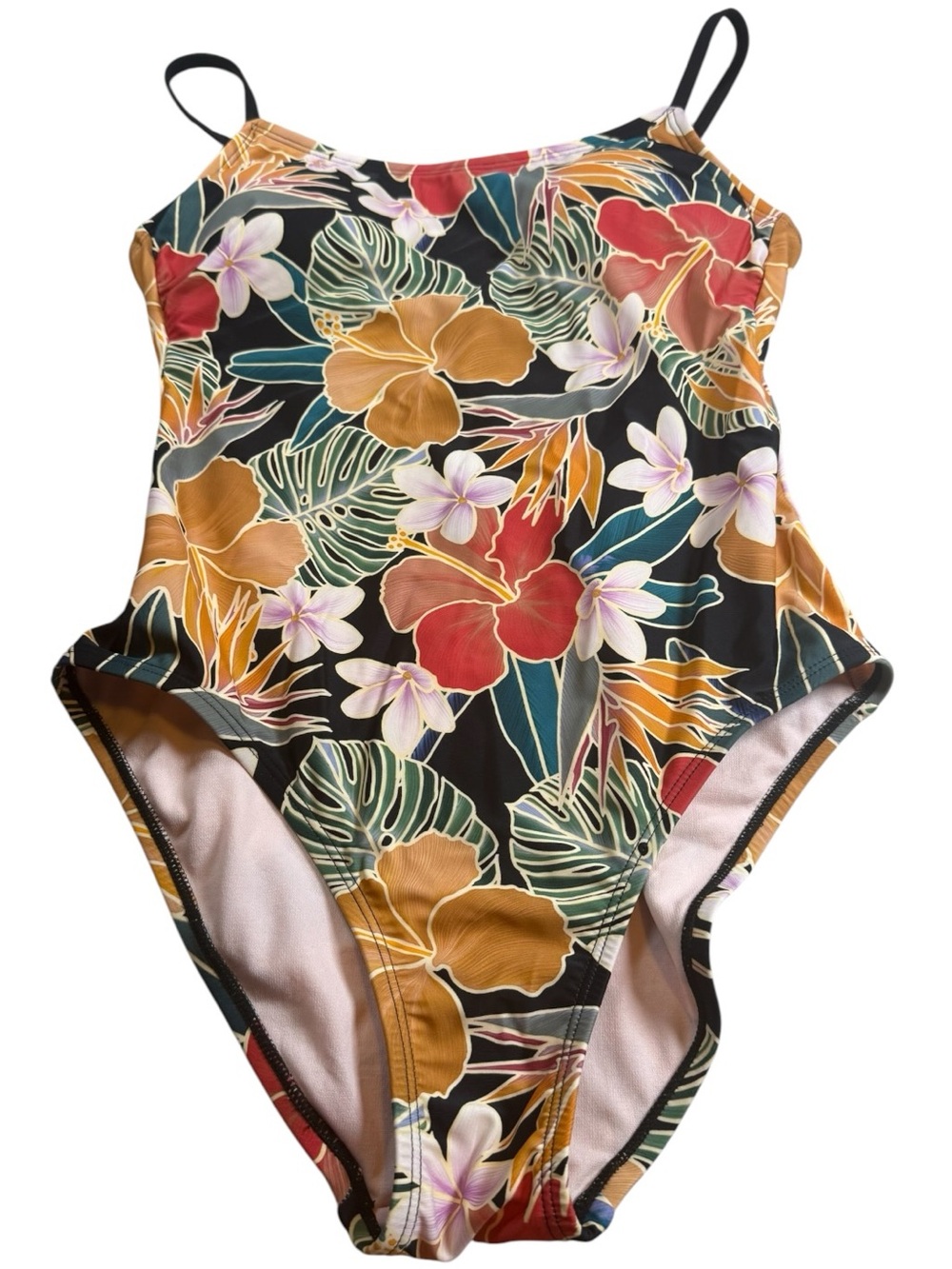 Hurley Tropical Floral Strappy Back One Piece Swimsuit Medium